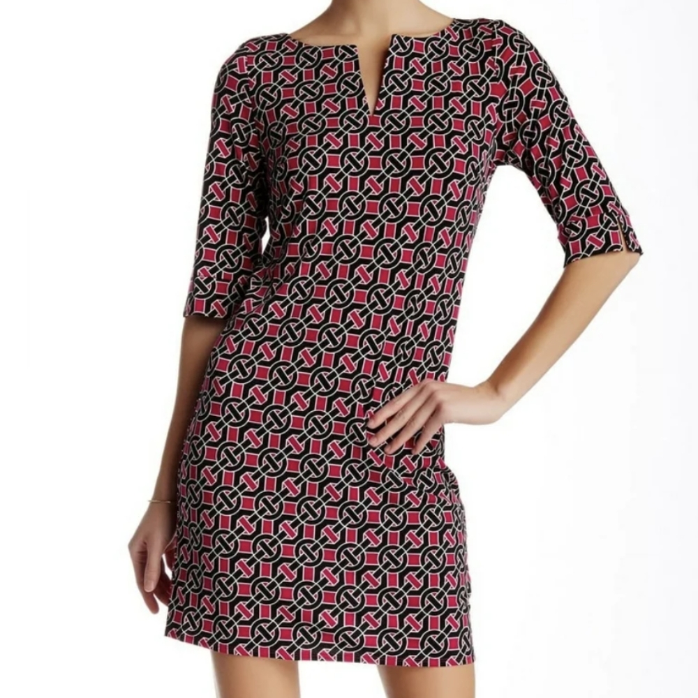 Laundry by Shelli Segal Navy Pink Geometric Tile Print Sheath Dress Size XS